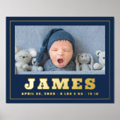 新生児生まれたばかりの名の日付の長さ重量写真 箔ポスター (正面)