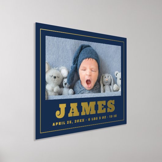 新生児生まれたばかりの名の日付の長さ重量写真 箔ポスター (レイダウン)