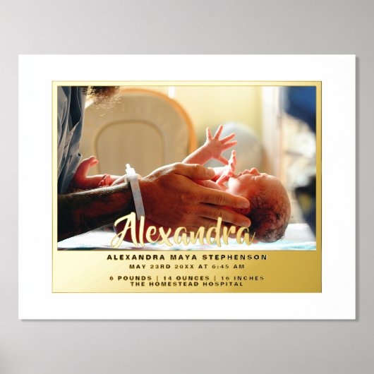 新生児生まれたばかりの名フォト誕生Stat金ゴールドシルバー 箔ポスター (正面)