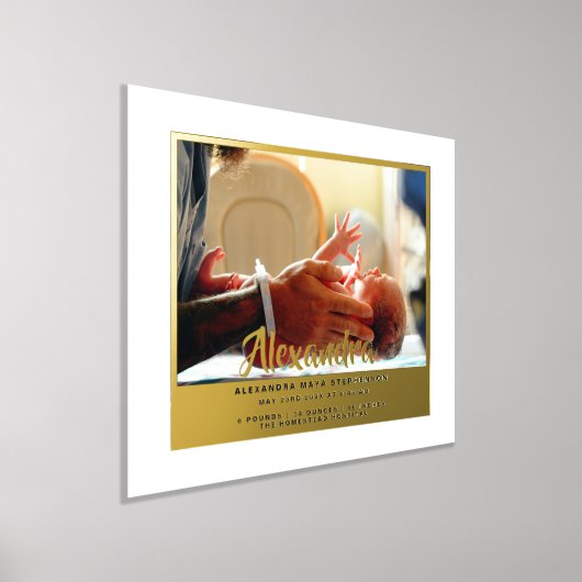 新生児生まれたばかりの名フォト誕生Stat金ゴールドシルバー 箔ポスター (レイダウン)