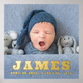 新生児生まれたばかりの名stats photo金ゴールドsilver 箔ポスター (正面)