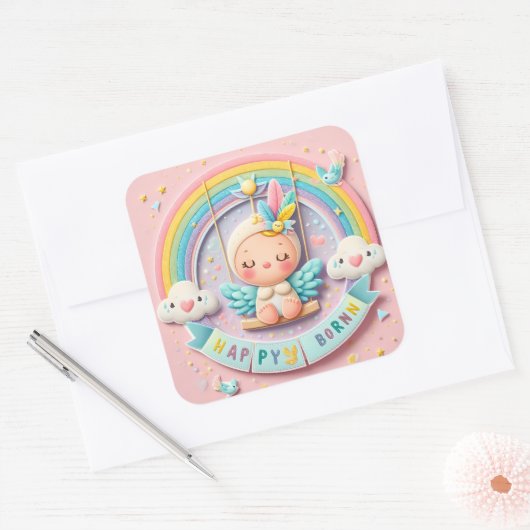 新生児生まれ スクエアシール (封筒)