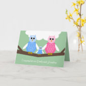 新生児男の子おめでとうカードとフクロウ家族 カード (黄色い花)