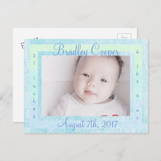 新生児男の生まれたばかりの子の出産のお知らせ 案内ポストカード (正面/裏面)