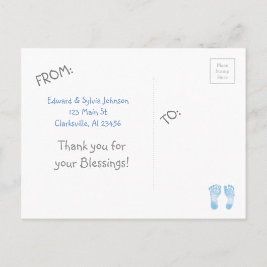 新生児男の生まれたばかりの子の出産のお知らせ 案内ポストカード (裏面)