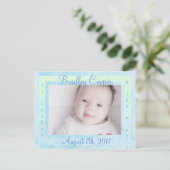 新生児男の生まれたばかりの子の出産のお知らせ 案内ポストカード (スタンド正面)