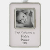 新生児第1回クリスマス親名年写真 シルバープレートフレームオーナメント (正面)