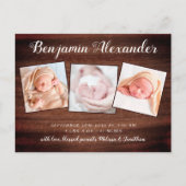 新生児素朴カントリーウッド3フォト誕生 案内ポストカード (正面)