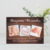 新生児素朴カントリーウッド3フォト誕生 案内状 (スタンド正面)