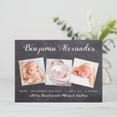 新生児素朴シャルボード3フォト誕生 案内状 (スタンド正面)