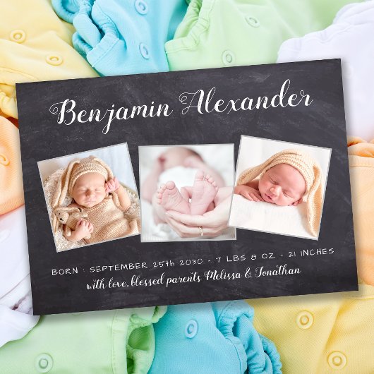 新生児素朴シャルボード3フォト誕生 案内状
