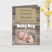 新生児記念写真素朴な茶色 カード (黄色い花)