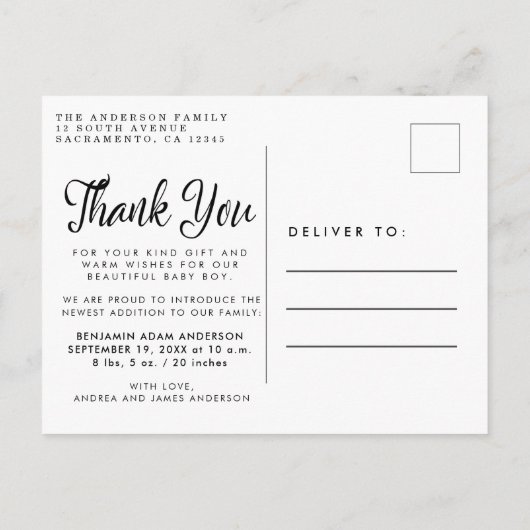 新生児誕生のお知らせ写真 案内ポストカード (裏面)