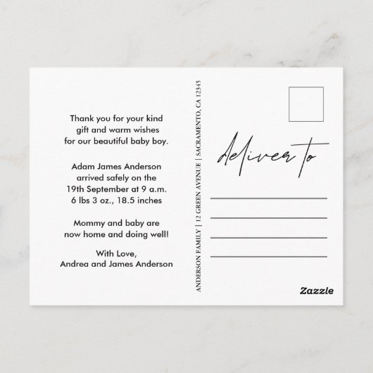 新生児誕生のお知らせ有難うはがき ポストカード (裏面)