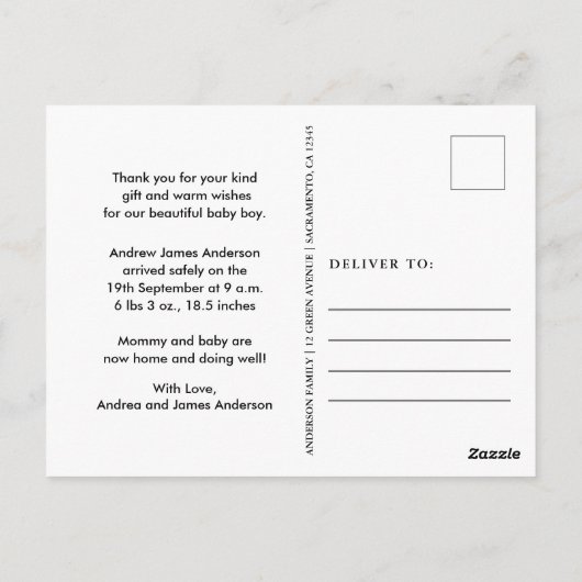 新生児誕生のお知らせ ポストカード (裏面)