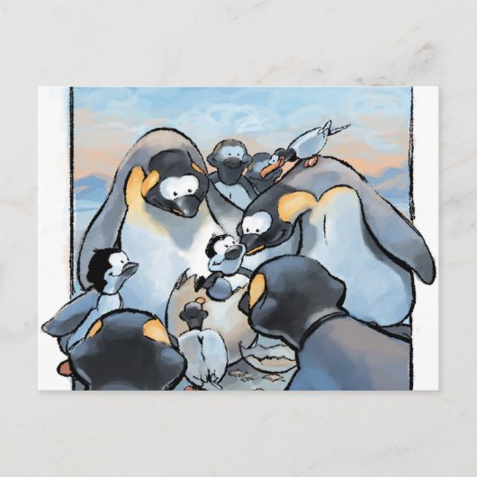 新生児誕生ペンギンおめでとう可愛い家族 ポストカード (正面)