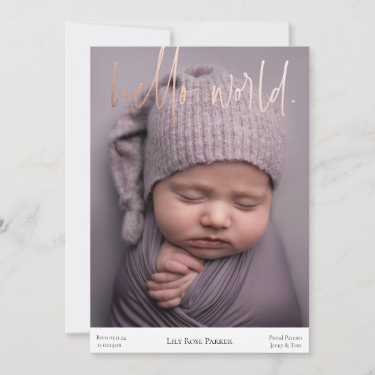 新生児誕生発表写真カード生まれたばかりの 案内状 (正面)