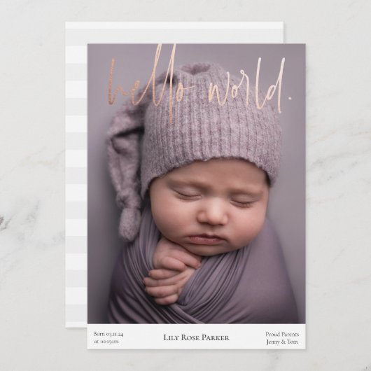 新生児誕生発表写真カード生まれたばかりの 案内状 (正面/裏面)