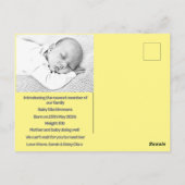 新生児誕生発表黄紫カスタム色 ポストカード (裏面)