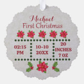 新生児誕生統計クリスマス、誕生発表 オーナメントカード (裏面)