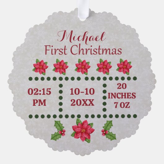 新生児誕生統計クリスマス、誕生発表 オーナメントカード (裏面)