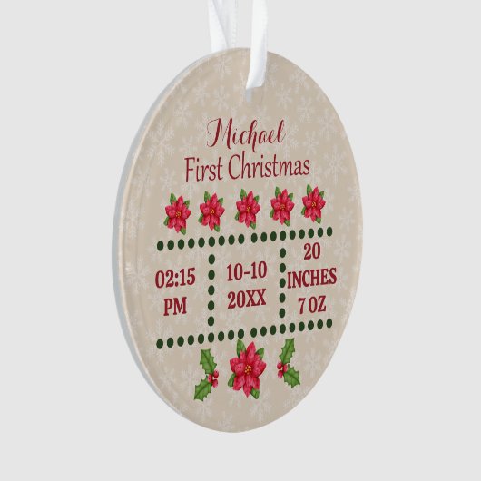 新生児誕生統計クリスマス、誕生発表 オーナメント (正面)