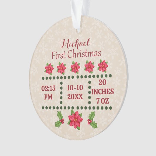 新生児誕生統計クリスマス、誕生発表 オーナメント (正面)