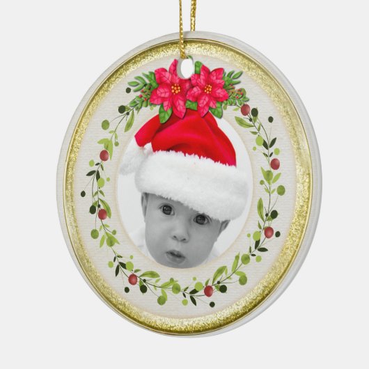 新生児誕生統計クリスマス、誕生発表 セラミックオーナメント (左)