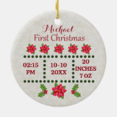 新生児誕生統計クリスマス、誕生発表 セラミックオーナメント (裏面)