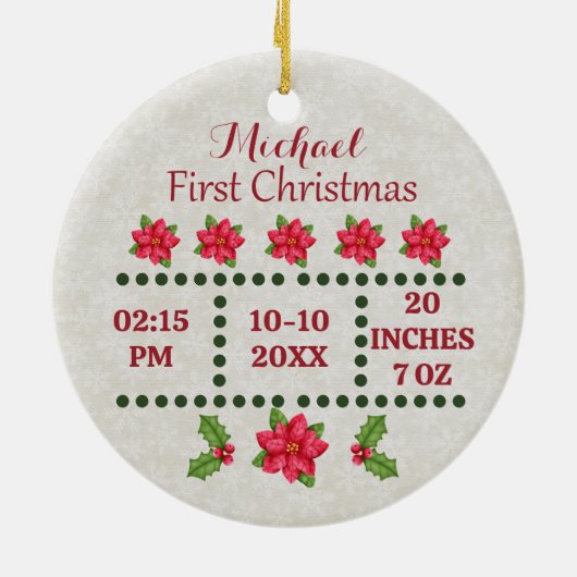 新生児誕生統計クリスマス、誕生発表 セラミックオーナメント (裏面)