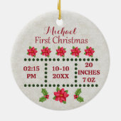 新生児誕生統計クリスマス、誕生発表 セラミックオーナメント (裏面)