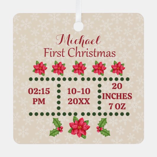 新生児誕生統計クリスマス、誕生発表 メタルオーナメント (正面)