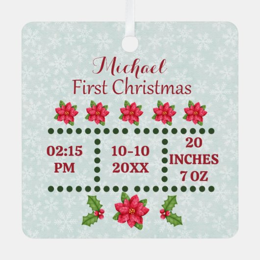 新生児誕生統計クリスマス、誕生発表 メタルオーナメント (正面)