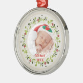 新生児誕生統計クリスマス、誕生発表 メタルオーナメント (左)