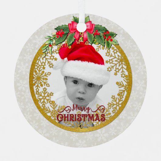 新生児誕生統計クリスマス、誕生発表 メタルオーナメント (正面)