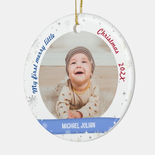 新生児2写真私の最初の小さなメリークリスマス セラミックオーナメント (左)