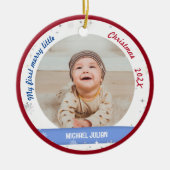 新生児2写真私の最初の小さなメリークリスマス セラミックオーナメント (正面)