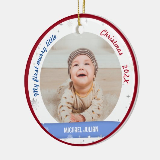 新生児2写真私の最初の小さなメリークリスマス セラミックオーナメント (左)