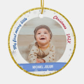 新生児2写真私の最初の小さなメリークリスマス セラミックオーナメント (正面)