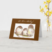 新生児、お祝い、かわいい鳥 カード (黄色い花)