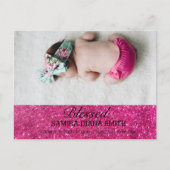 新生児、かわいいピンク色の写真誕生のお知らせ ポストカード (正面)