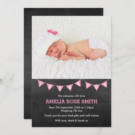 新生児·ガールの発表/サンキューカード サンキューカード (正面/裏面)