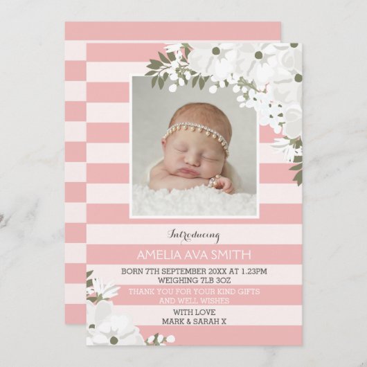 新生児·ガールの発表/サンキューカード サンキューカード (正面/裏面)