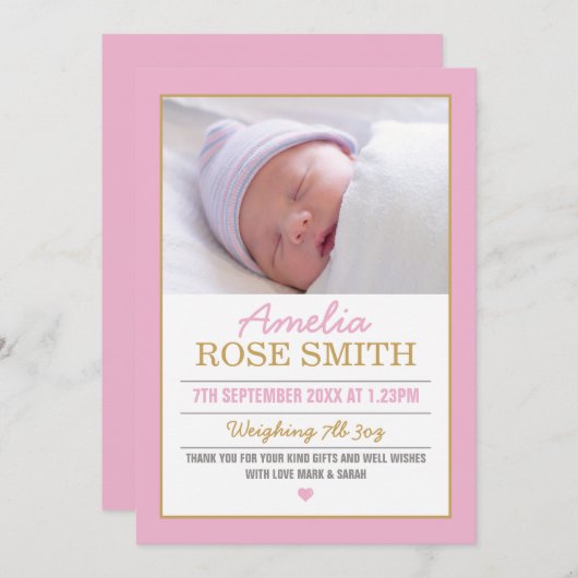 新生児·ガールの発表/サンキューカード サンキューカード (正面/裏面)