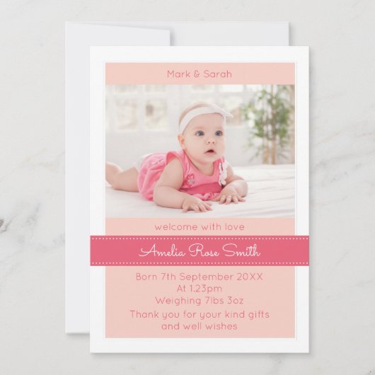 新生児·ガールの発表/サンキューカード 案内状 (正面)