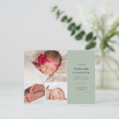 新生児・グリーン・フォトコラージュの誕生のお知らせ ポストカード (スタンド正面)