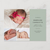 新生児・グリーン・フォトコラージュの誕生のお知らせ ポストカード (正面)