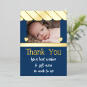 新生児・ブルー・フォイル・カードのプレゼントありがとう 箔招待状 (立ち正面)