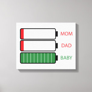 新生児、MOM、およびパパの物理的/精神的なバッテリ使用量 キャンバスプリント