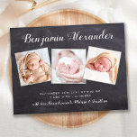 新生児Chalkboard 3 Photo Birth発表 ポストカード<br><div class="desc">これらの素朴な黒板の石板、おもしろいと写真のコラージュの誕生の発表カードを使用して友人や家族に新生児をモダン発表する。3カスタマイズ枚の写真と共にお気に入りの、名前、日生まれ付け、誕生統計でパーソナライズ。COPYRIGHT © 2020 Judy Burrows,  Black Dog Art - All Rights Reserved.新生児シャルボード3写真誕生発表葉書</div>